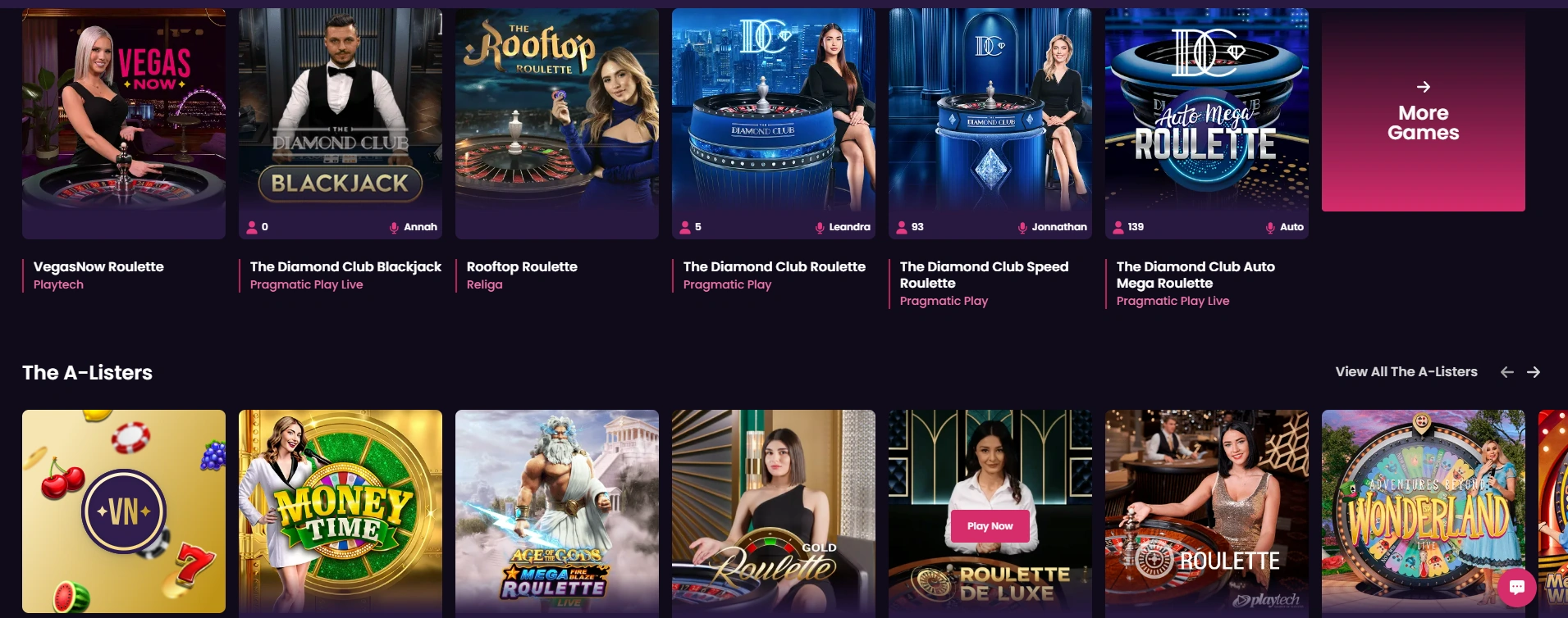 VegasNow casino game overview and slots